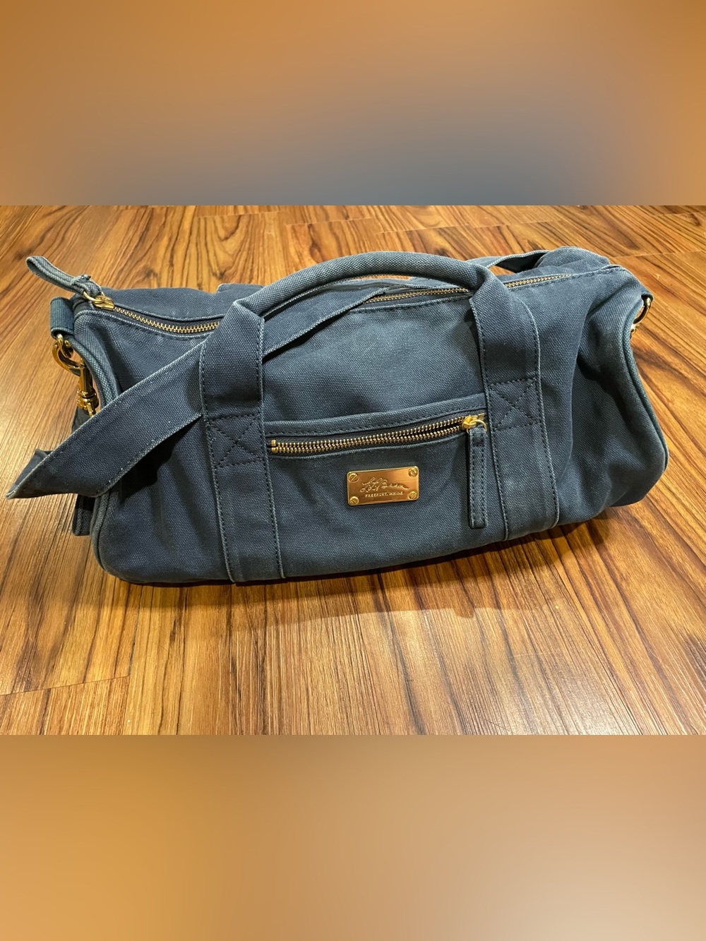 L.L. Bean navy canvas mini duffle bag